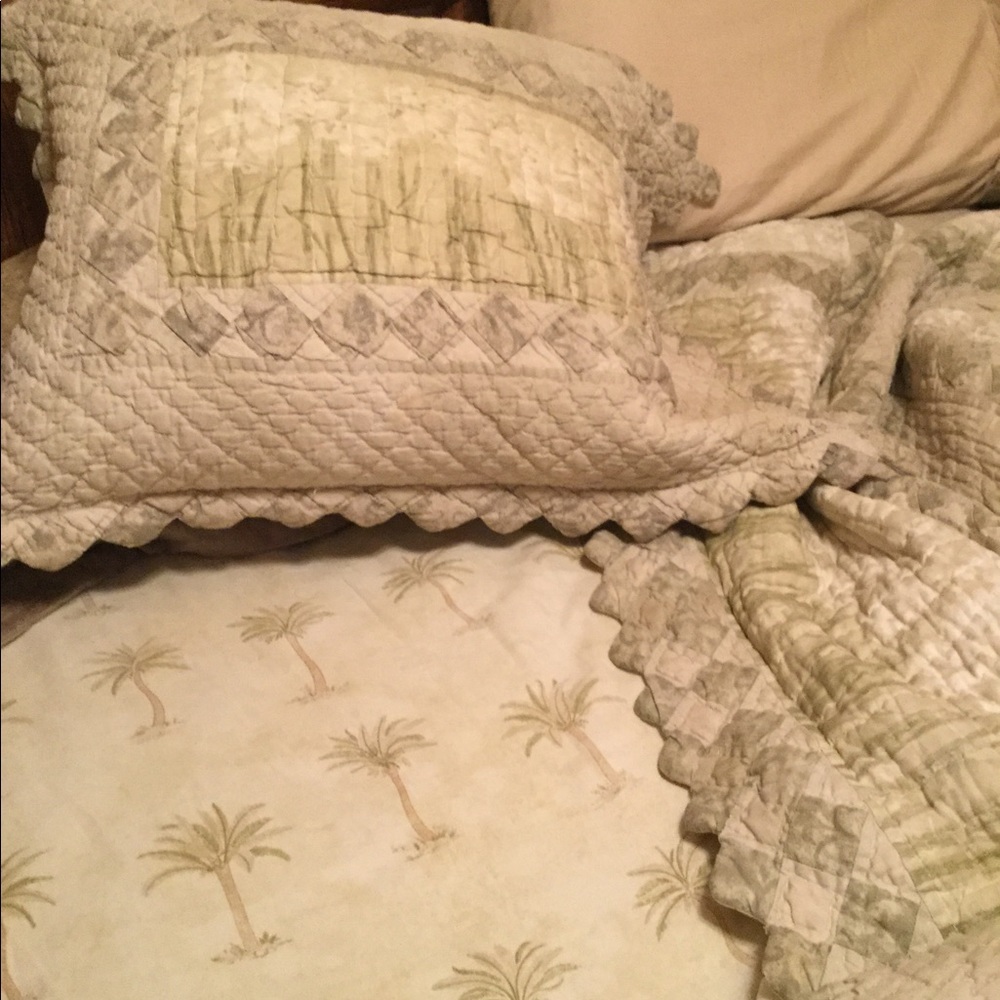PALM TREE FLANNEL SHEET "Tahiti" by WAVERLY  Colors Butter & Sage